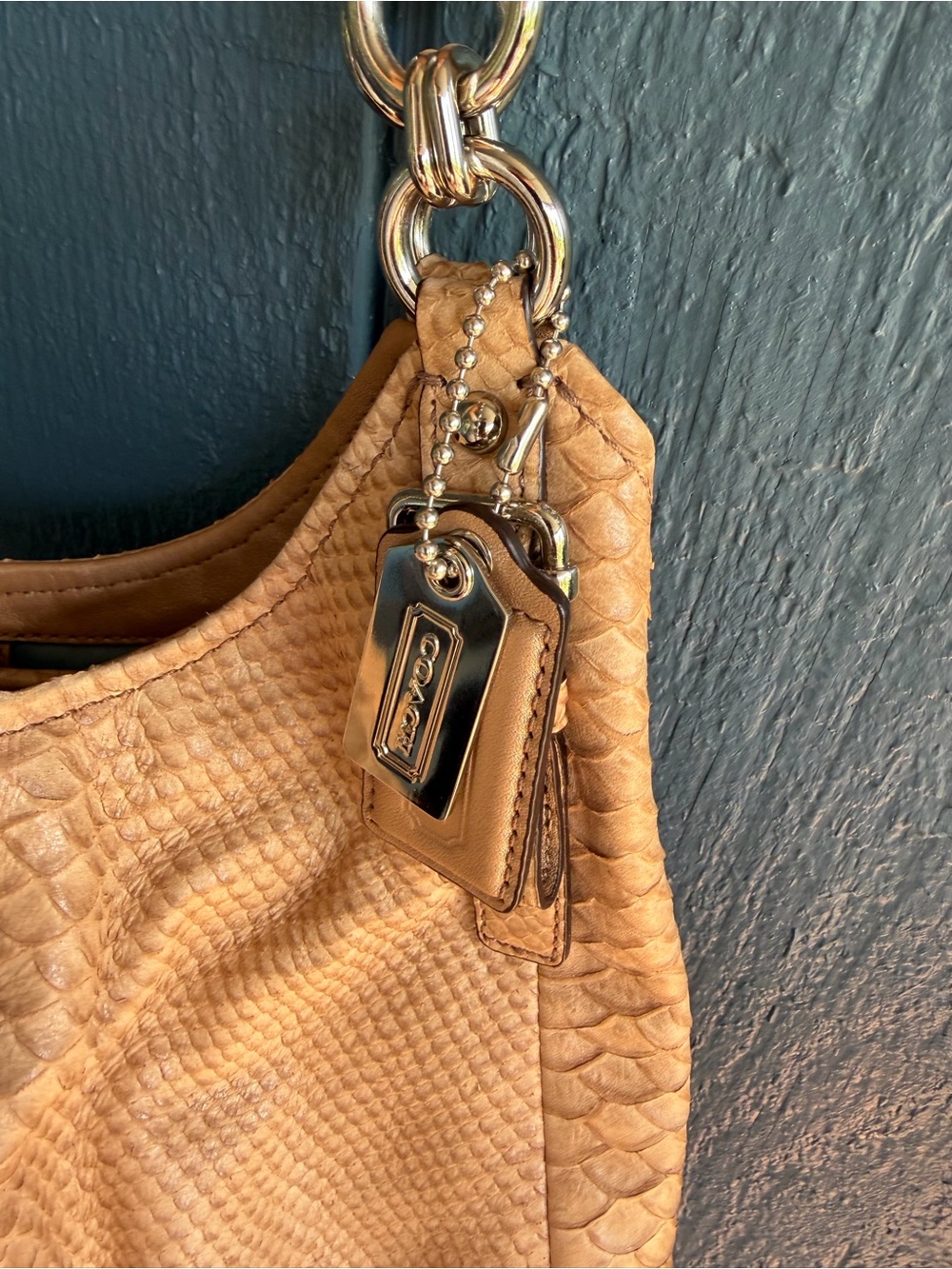 Coach Beige Python-Embossed Leather Shoulder Hobo - Picture 4 of 13